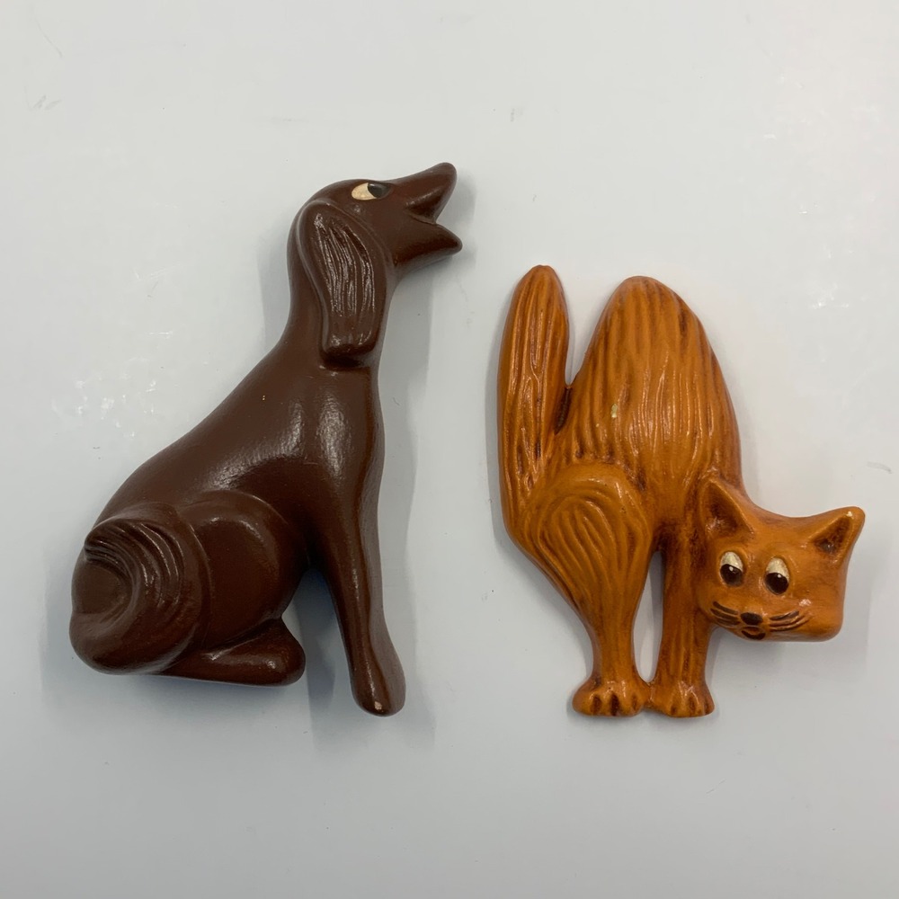 Vintage Arnel's Ceramic Cat and Dog Figure Set MCM Brown Orange